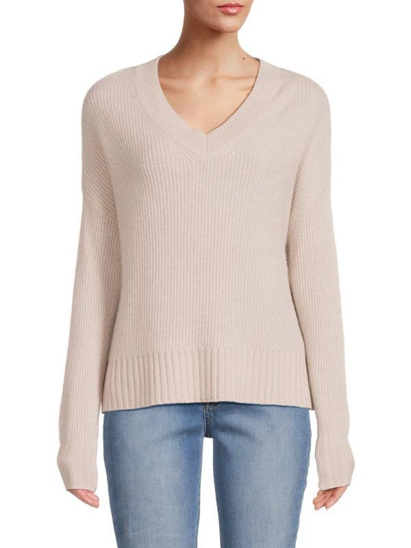 商品Saks Fifth Avenue|Ribbed V Neck Boxy 100% Cashmere Sweater,价格¥488,第1张图片