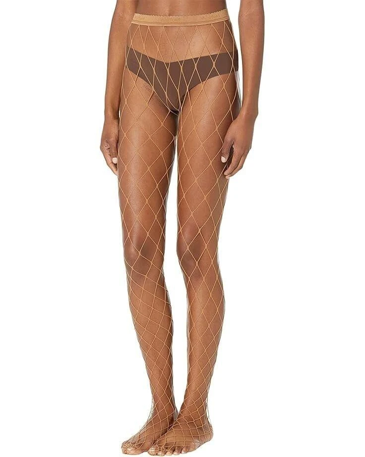 商品Wolford|Kaylee Fishnet Tights Womens Medium Honey Elastic Waist Pantyhose ERK622,价格¥378,第1张图片