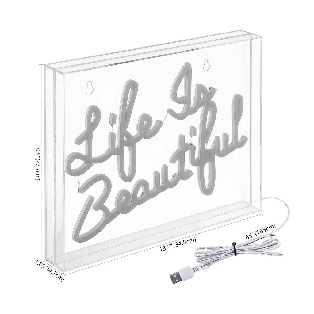 商品JONATHAN Y|Life is Beautiful 13.7" X 10.9" Contemporary Glam Acrylic Box USB Operated LED Neon Light,价格¥552,第3张图片详细描述