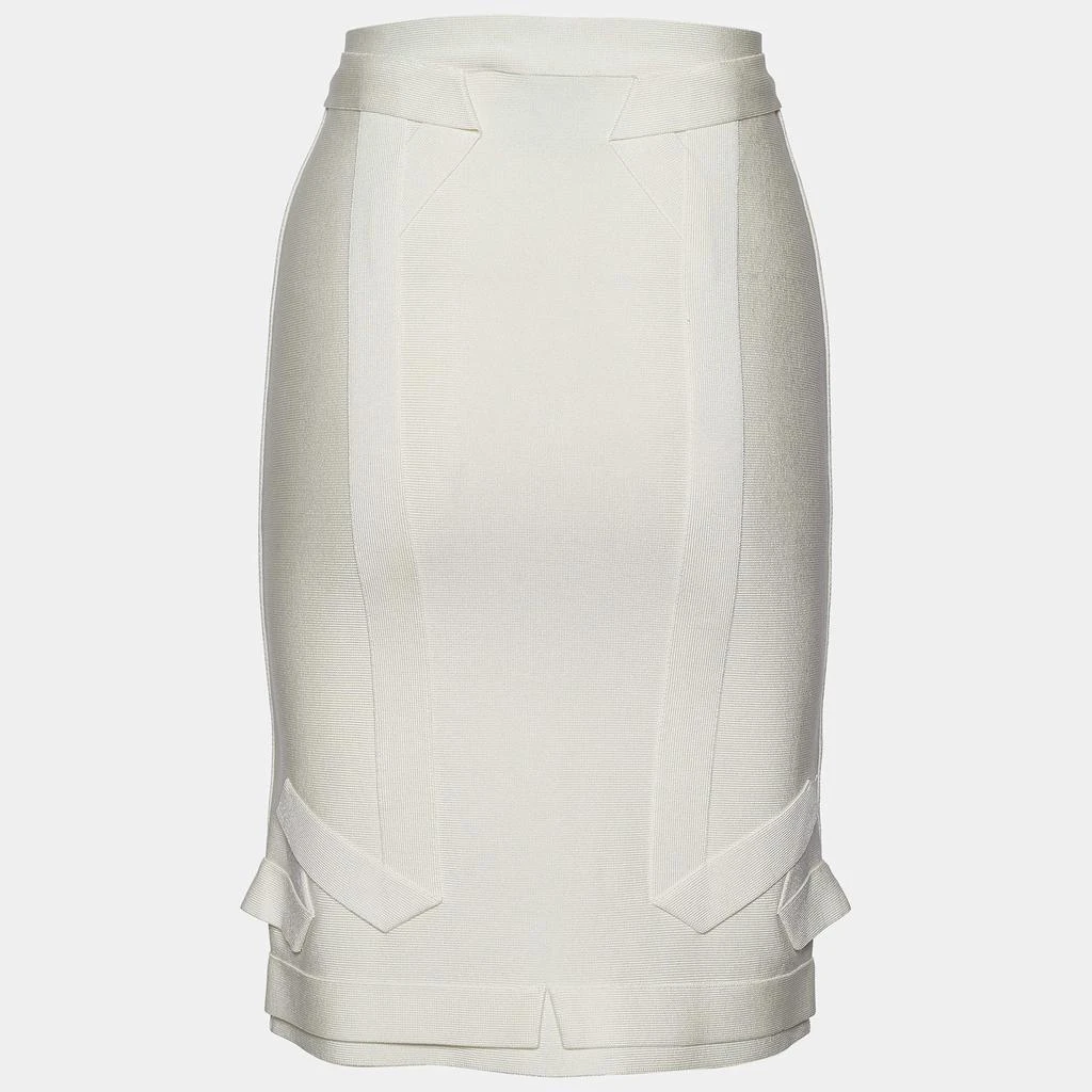 商品[二手商品] Herve Leger|Herve Leger Alabaster Knit Origami Fold Detail Maddison Zip Front Skirt S,价格¥1165,第2张图片详细描述