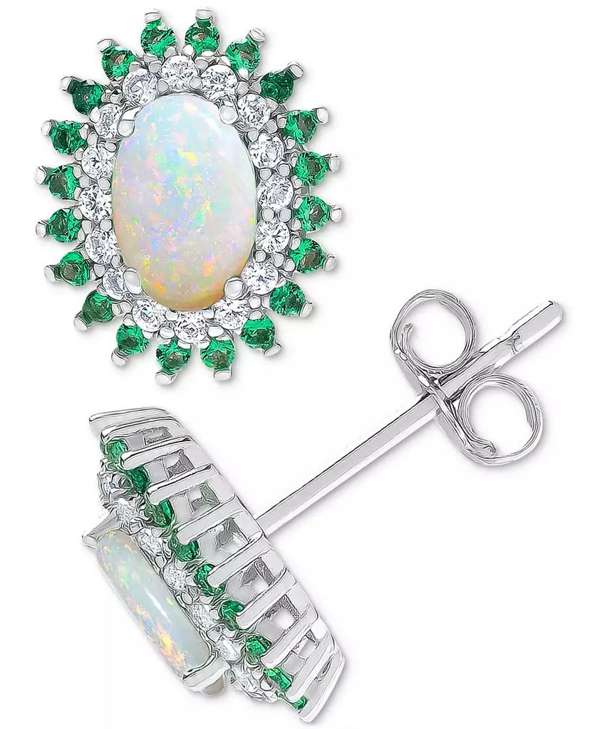 商品Macy's|Lab-Grown Opal (1/2 ct. t.w.), Lab-Grown White Sapphire (1/3 ct. t.w.) & Nano (3/8 ct. t.w.) Oval Halo Stud Earrings in Sterling Silver,价格¥271,第3张图片详细描述