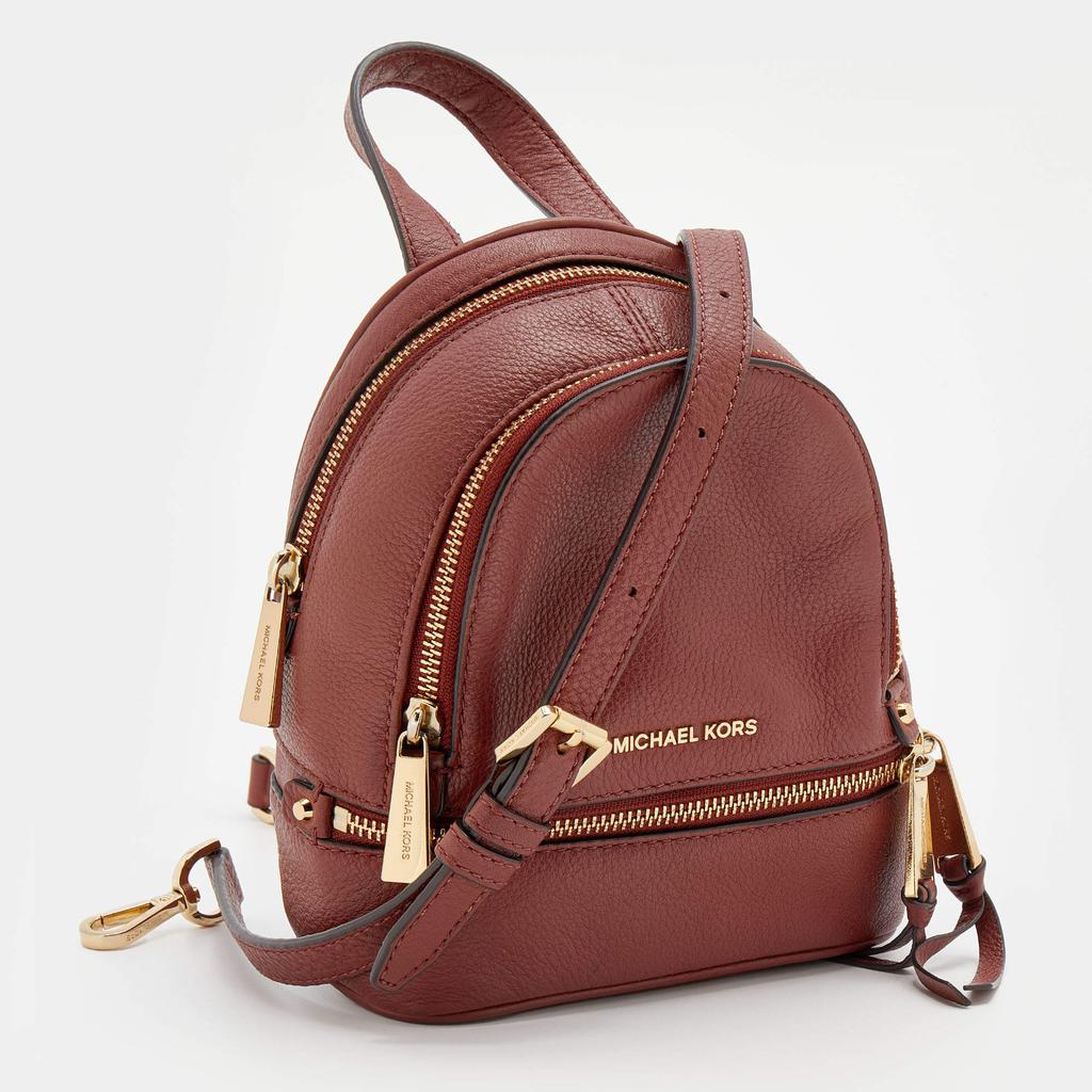 Michael Kors Brown Leather Rhea Zip Backpack商品第3张图片规格展示