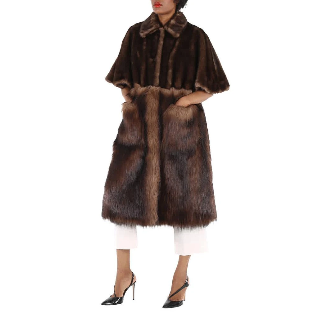 商品Burberry|Brown Faux Fur Single-breasted Short-sleeve Coat,价格¥5427-¥6207,第3张图片详细描述