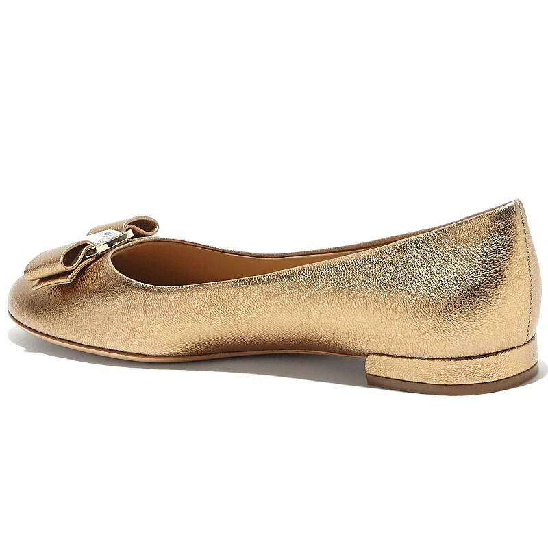 SALVATORE FERRAGAMO 女士金色牛皮蝴蝶结嵌钻平底鞋 0695356 商品