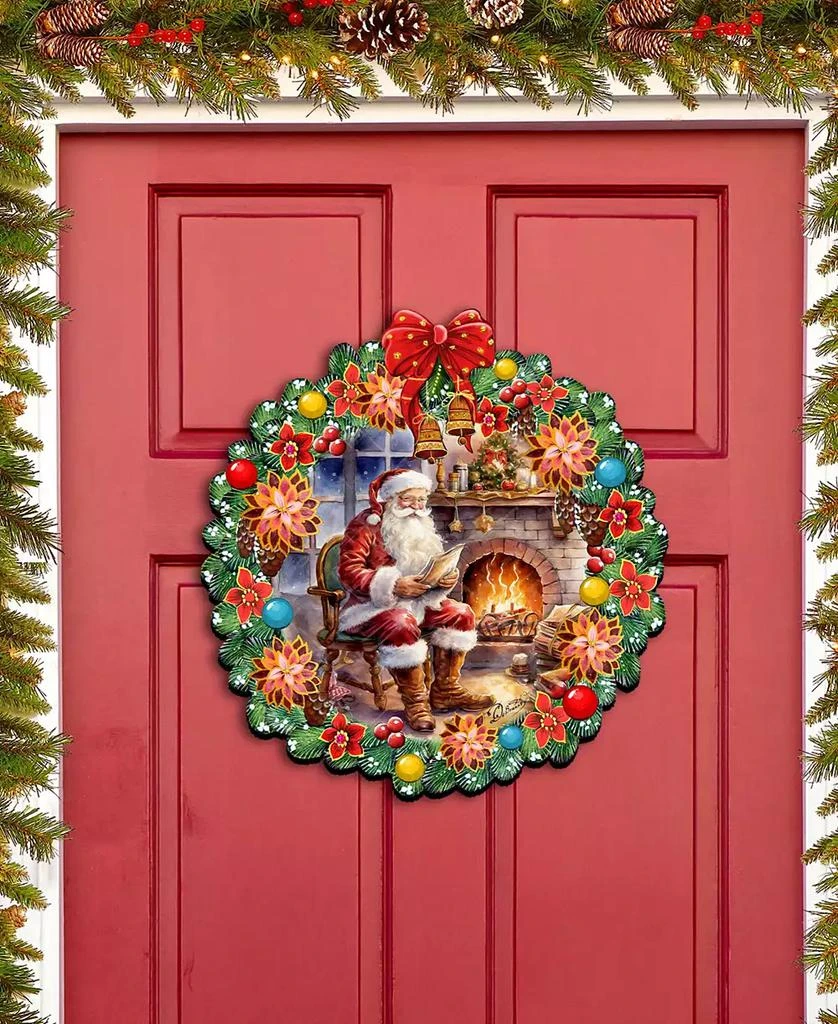 商品Designocracy|Santa at the Fireplace Wreath Christmas Wooden Door Hanger Door Decor G. DeBrekht,价格¥1099,第2张图片详细描述