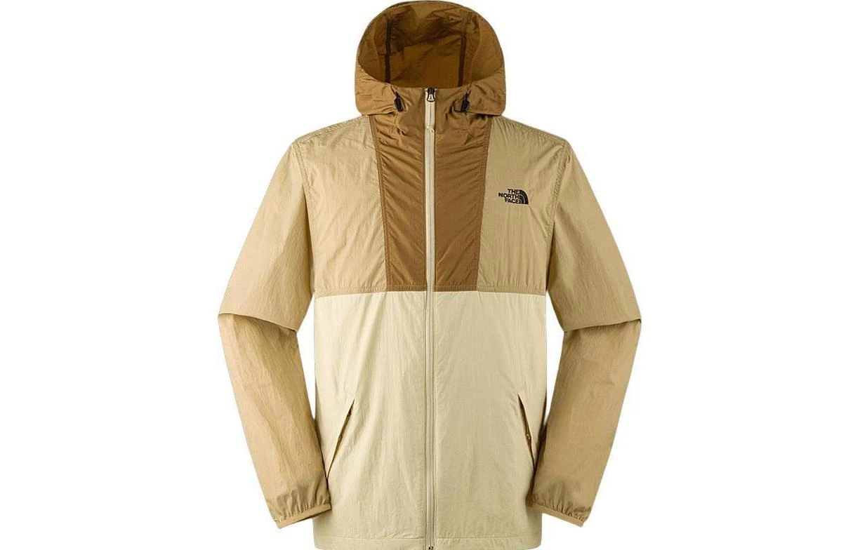 商品[国内直发] The North Face|北面 Logo印花户外连帽拼色 透气速干防风防紫外线防晒服 男款 卡其色,价格¥524,第1张图片
