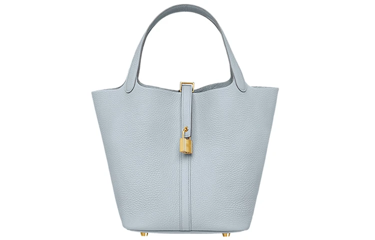 商品[国内直发] Hermes|爱马仕 Picotin Lock 22 金扣无肩带 Clemence小公牛皮 菜篮子水桶包手提包 22 女款 08 Bleu Pale浅蓝色/圣杯蓝,价格¥34575,第1张图片