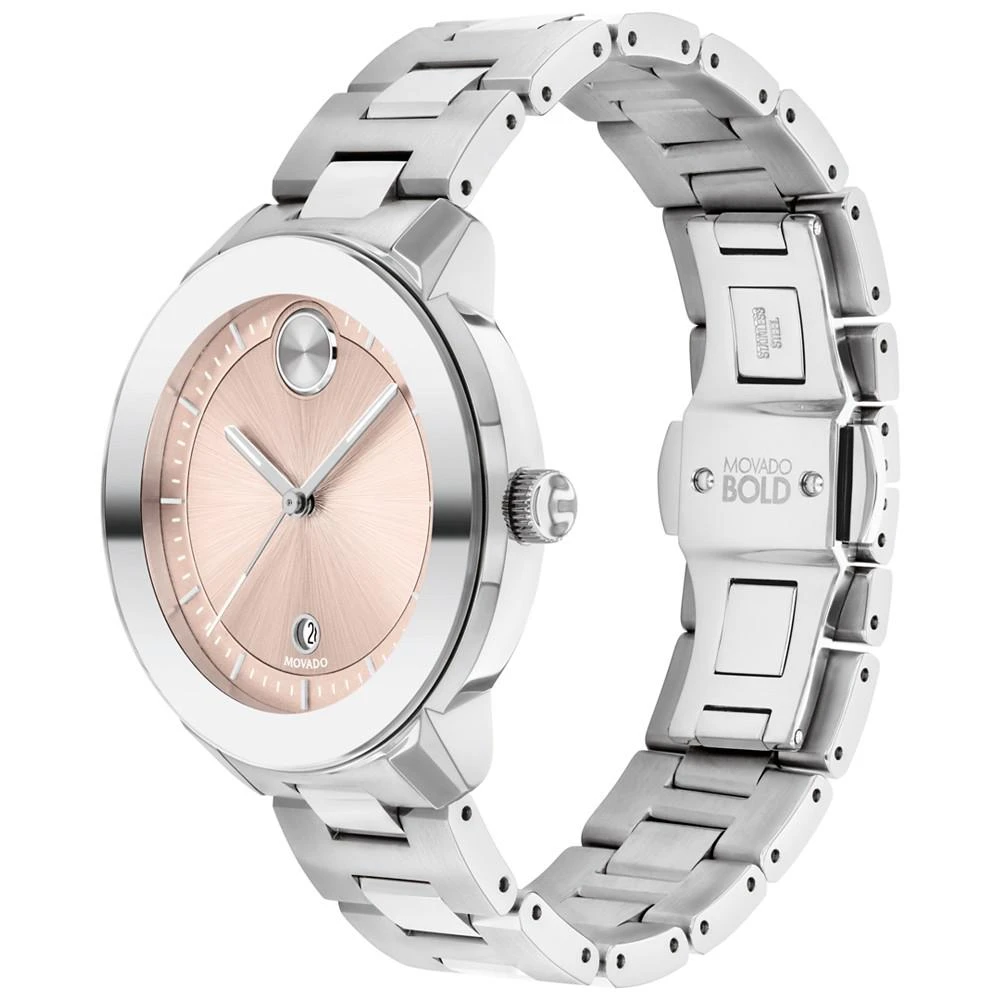 商品Movado|Women's Bold Verso Swiss Quartz Silver-Tone Stainless Steel Bracelet Watch 38mm,价格¥5219,第2张图片详细描述