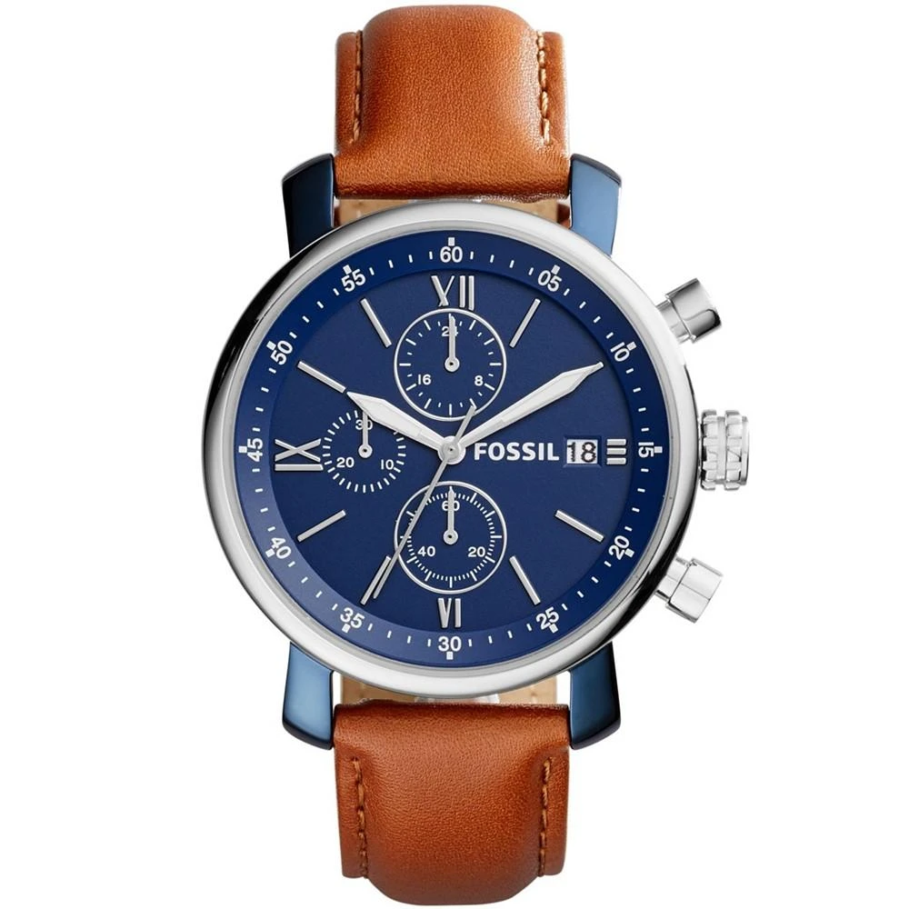 商品Fossil|Men's Rhett Chronograph Silver-Tone Leather Watch 42mm,价格¥837,第1张图片