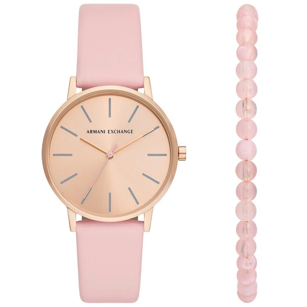商品Armani Exchange|Women's Lola Three Hand Pink Leather Watch 36mm Set, 2 Pieces,价格¥897,第1张图片