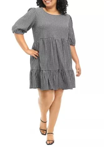 商品Sandra Darren|Darren Plus Size Mini Plaid Tiered Dress,价格¥190,第1张图片