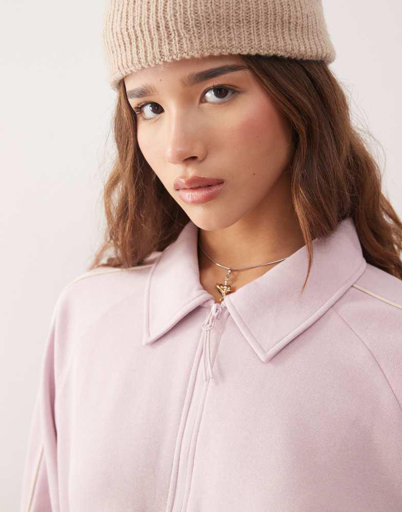 Monki co-ord half zip sweatshirt with beige piping detail in light