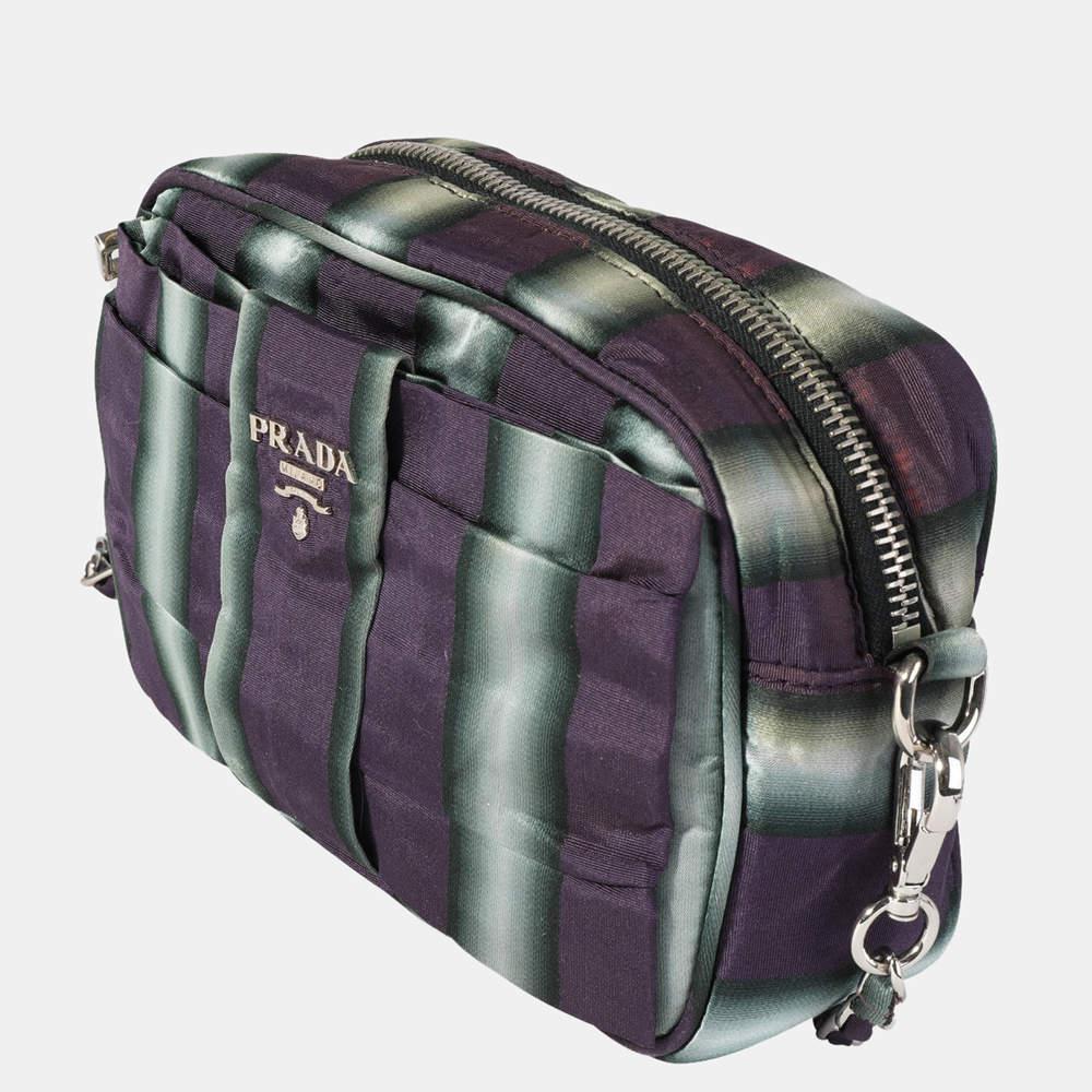 Prada Purple/Grey Nylon Striped Shoulder Bag商品第2张图片规格展示