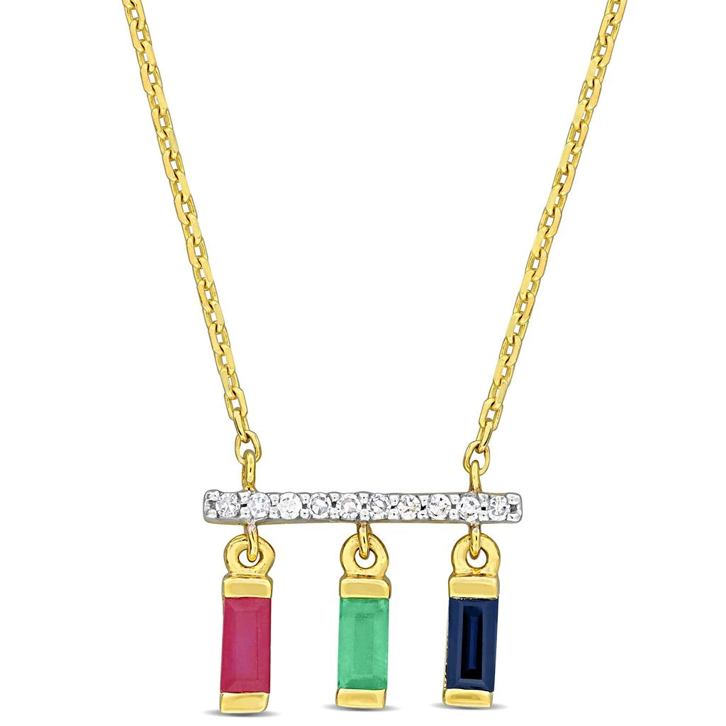 商品Mimi & Max|Mimi & Max 1/2ct TGW Multi-Gemstone & Diamond Accent Bar Necklace in 10k Yellow Gold - 16.5 in,价格¥2414,第1张图片