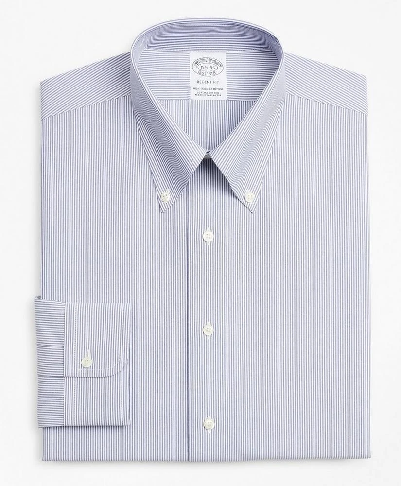 商品Brooks Brothers|Stretch Milano Slim-Fit Dress Shirt, Non-Iron Poplin Button-Down Collar Fine Stripe,价格¥942,第4张图片详细描述