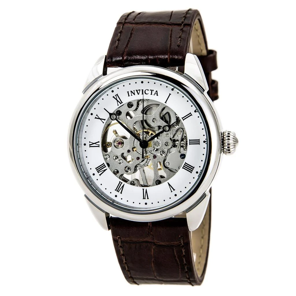 商品Invicta|Invicta 17185 Men's Specialty White & Silver Skeleton Dial Brown Leather Strap Mechanical Watch,价格¥1049,第1张图片