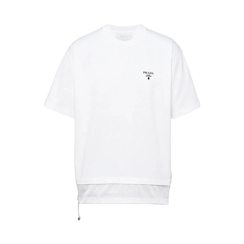 商品Prada|【预售3-7天】普拉达  男士白色棉质再生尼龙束绳嵌饰短袖Polo衫UJN742_1YYA_F0N40_S_202,价格¥6265,第1张图片