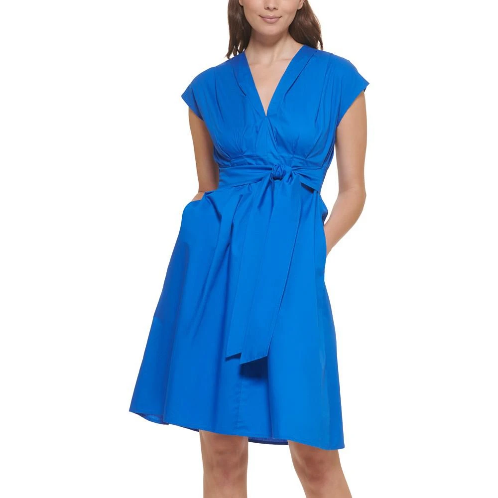 商品Kensie|Women's Cotton V-Neck A-Line Tie-Waist Dress,价格¥479,第1张图片