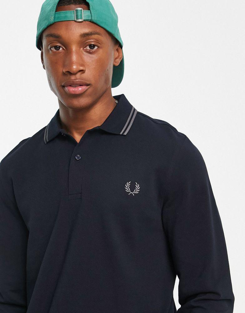 Fred Perry twin tipped long sleeve polo shirt in navy商品第2张图片规格展示
