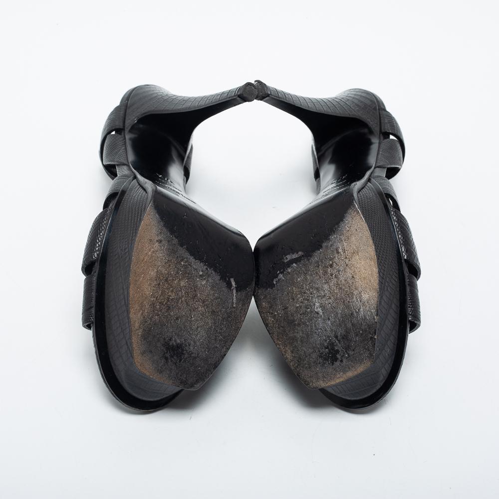 Yves Saint Laurent Black Lizard Embossed Leather Tribute  Ankle Strap Sandals Size 37.5商品第6张图片规格展示