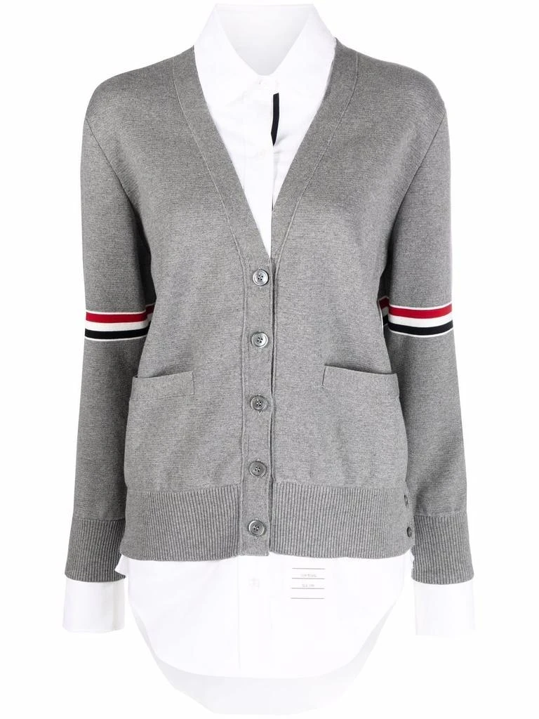 商品Thom Browne|THOM BROWNE WOMEN COMBO CARDIGAN SHIRT W/ RWB ARMBANDS IN OXFORD / MILANO STITCH 12GG COTTON,价格¥4702,第5张图片详细描述