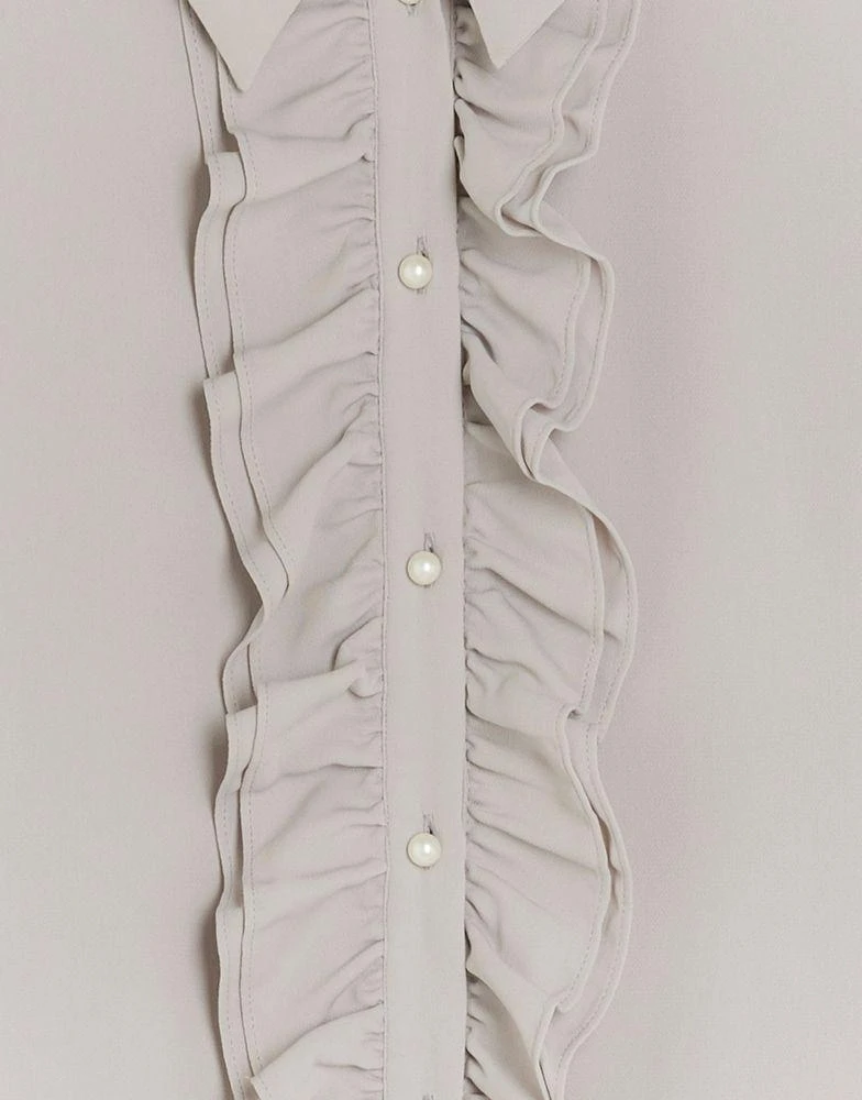 商品River Island|River Island Frill long sleeve shirt in grey - light,价格¥340,第2张图片详细描述
