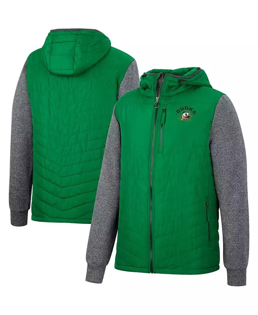 商品Colosseum|Men's Green, Charcoal Oregon Ducks Course Herringbone Full-Zip Hoodie,价格¥484,第1张图片