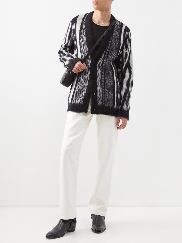 商品Yves Saint Laurent|Striped animal-jacquard mohair-blend cardigan,价格¥9354,第4张图片详细描述