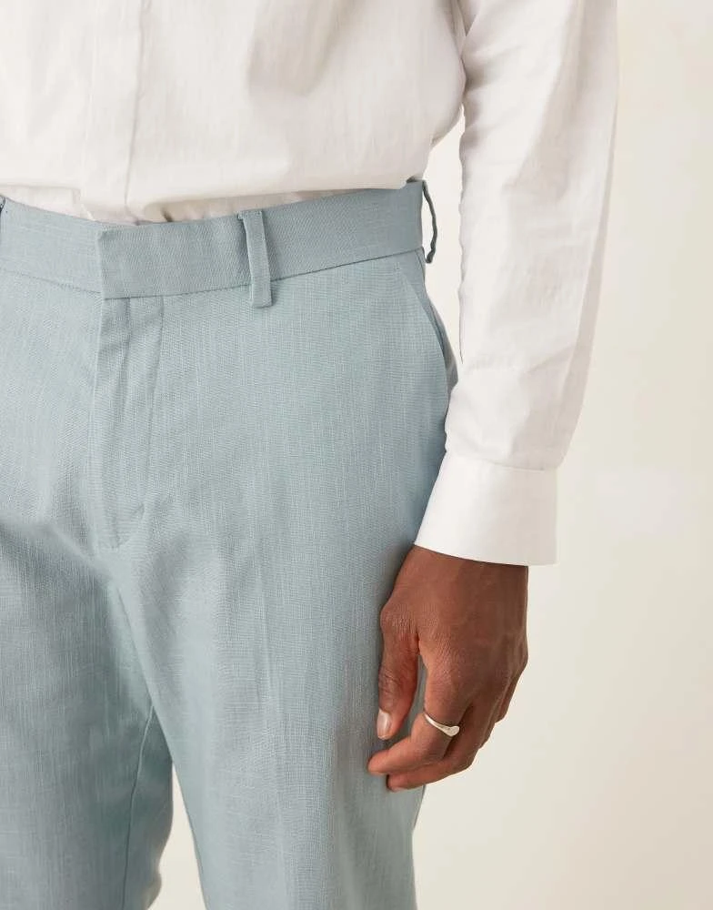 商品ASOS|ASOS DESIGN linen look slim suit trousers with front pleat in light blue,价格¥215,第5张图片详细描述