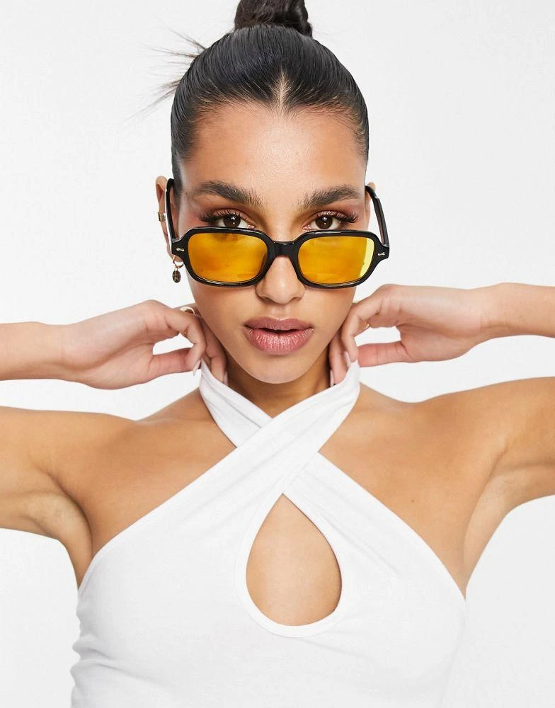 商品ASOS|ASOS DESIGN square sunglasses in black with yellow lens,价格¥90,第1张图片