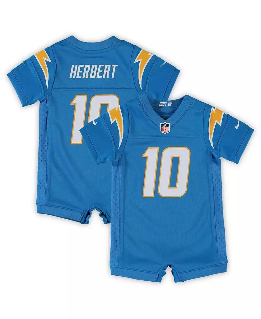 商品NIKE|Infant Justin Herbert Powder Blue Los Angeles Chargers Game Romper Jersey,价格¥378,第1张图片