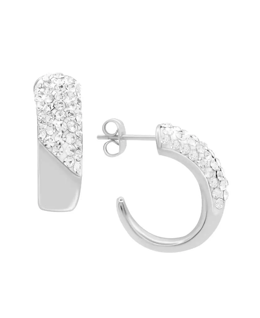 商品Essentials|Clear Crystal Pave J Hoop Earring, Gold Plate and Silver Plate,价格¥379,第1张图片