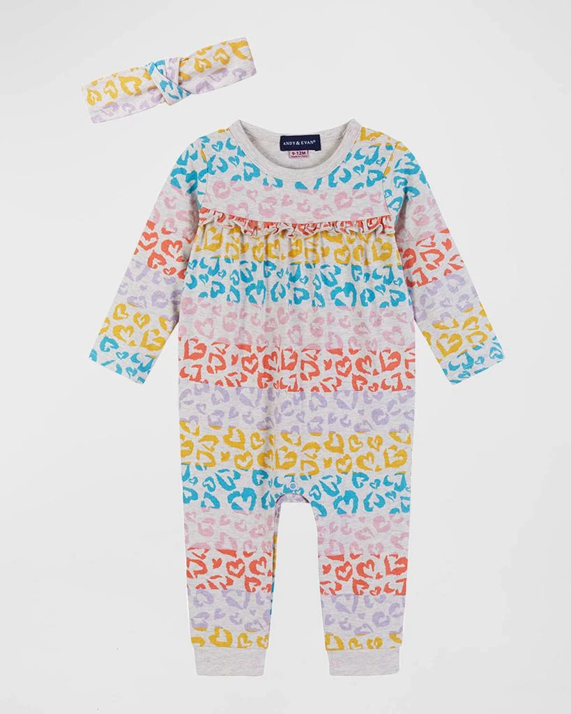 商品Andy & Evan|Girl's Multicolor Cheetah-Print Coverall W/ Headband, Size Newborn-24M,价格¥373,第1张图片