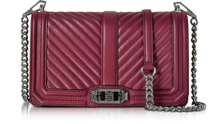 商品Rebecca Minkoff|甜菜色雪佛龙绗缝皮革Love 斜挎包,价格¥1680,第1张图片