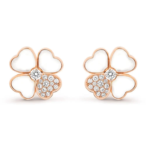 商品Van Cleef & Arpels| Van Cleef & Arpels/梵克雅宝 经典Cosmos系列 18k金玫瑰金白色珍珠母贝镶嵌钻石四叶草中号耳环VCARO5BZ00,价格¥183806,第1张图片