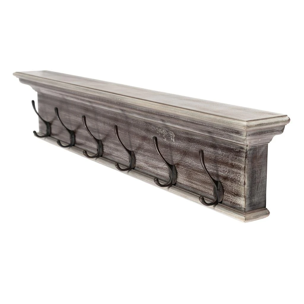 商品Homezia|39" Rustic Brown Gray Wash Wood Six Hook Hanging Coat Rack,价格¥1573,第4张图片详细描述