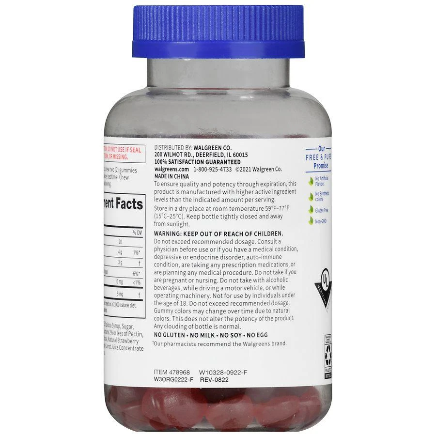 商品Walgreens Free & Pure|Melatonin 5 mg Gummies (60 days) Natural Strawberry,价格¥97,第5张图片详细描述