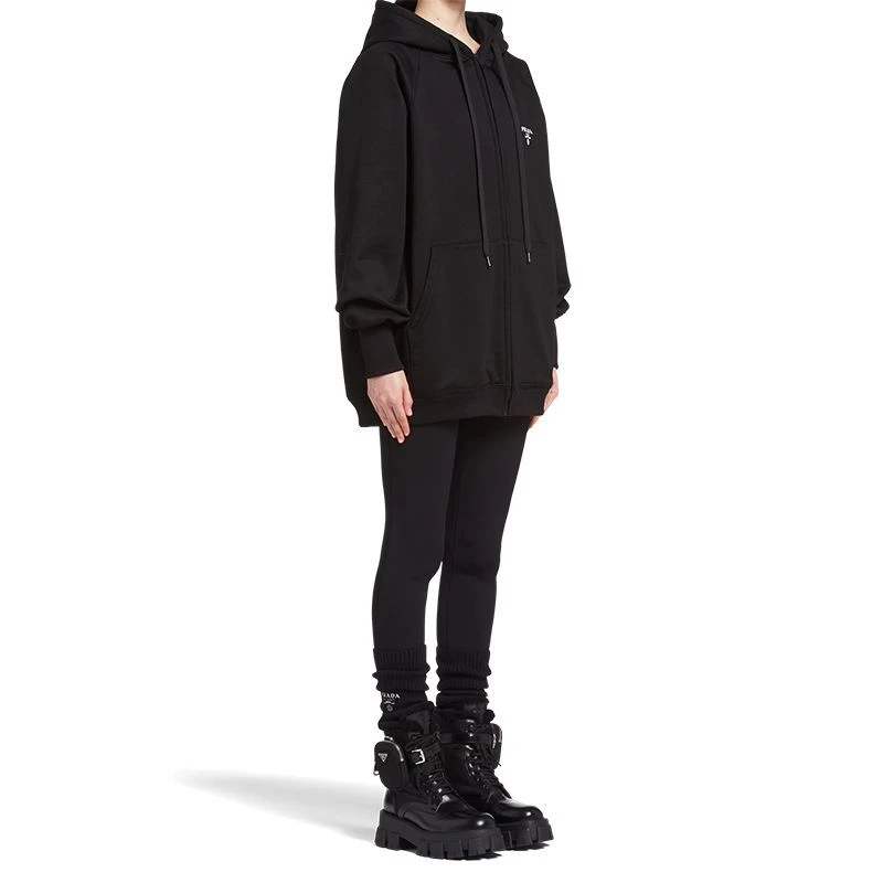 商品Prada|【预售3-7天】普拉达  女士黑色大廓形棉质连帽衫卫衣138572_1ZT7_F0967_S_202,价格¥9549,第5张图片详细描述