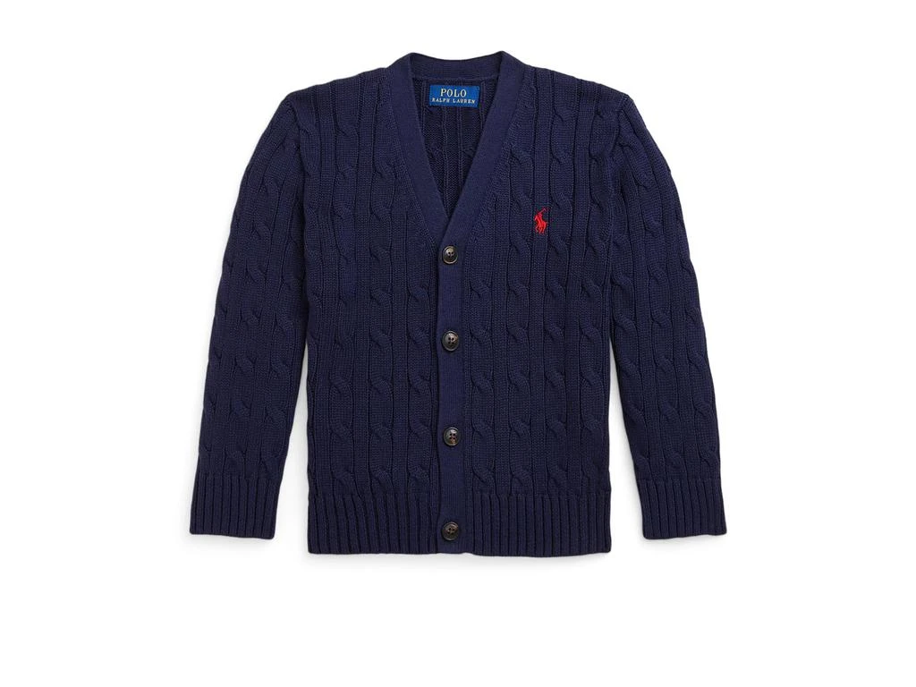 商品Ralph Lauren|Cable-Knit Cotton V-neck Cardigan (Toddler/Little Kid),价格¥465,第1张图片