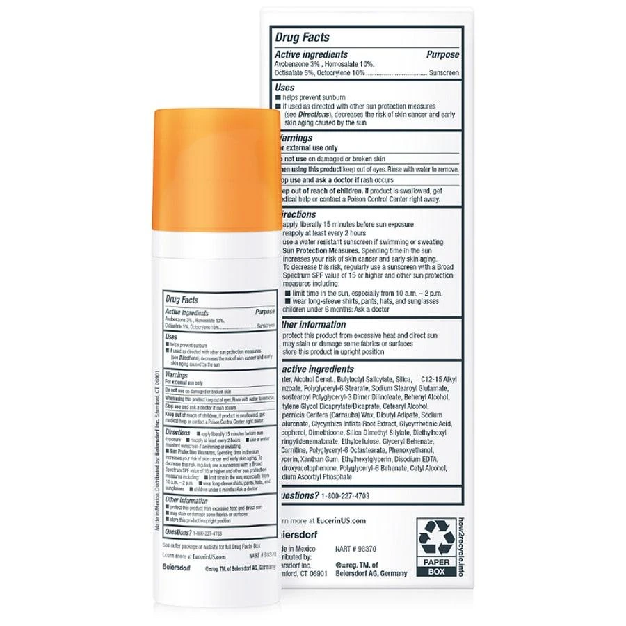 商品Eucerin|Face Sunscreen Lotion SPF 50, Age Defense,价格¥150,第2张图片详细描述