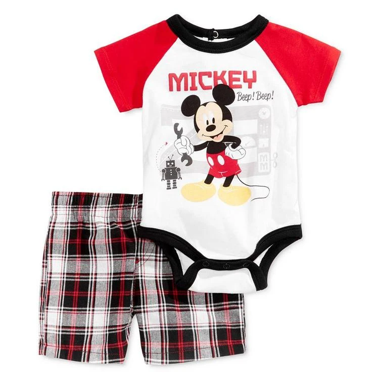 商品Nannette|2-Pc. Mickey Beep Beep Bodysuit & Plaid Shorts Set, Baby Boys (0-24 months),价格¥73,第2张图片详细描述