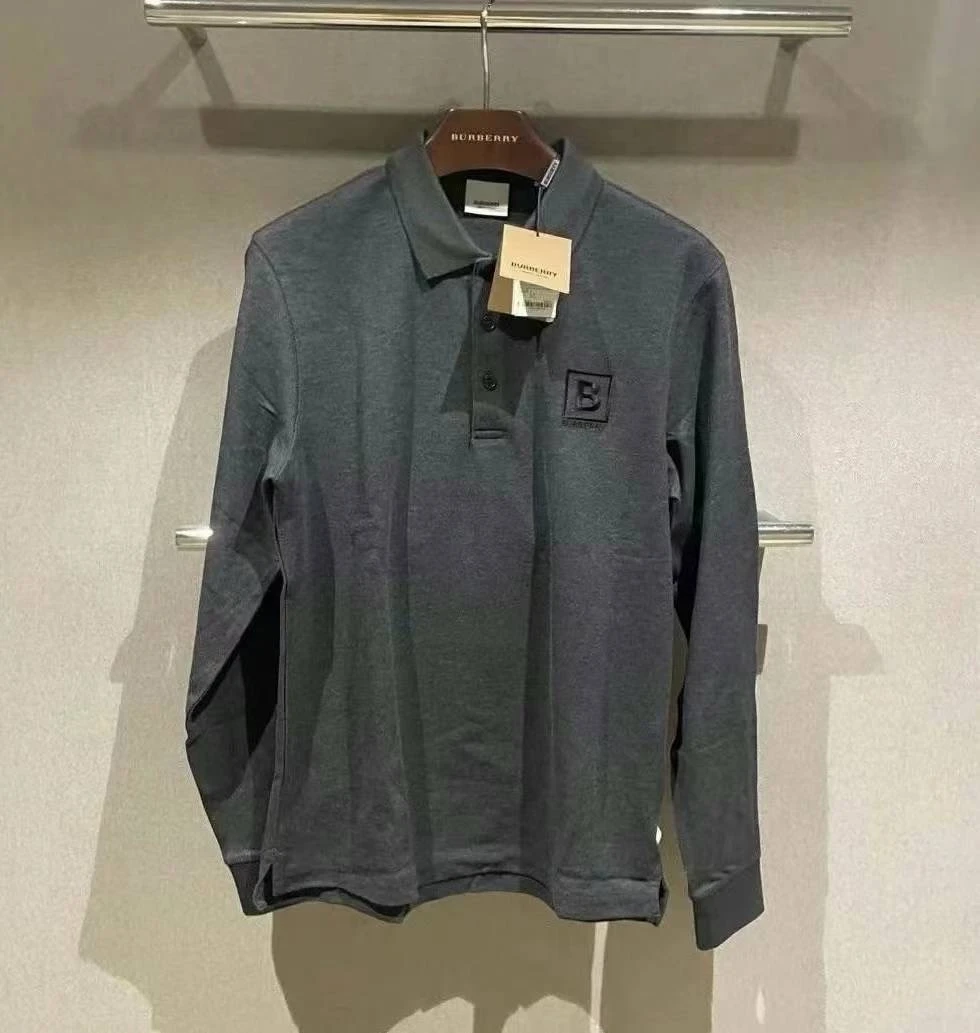 BURBERRY/博柏利 男士炭灰色棉质B字刺绣半开领长袖POLO衫80530621 商品