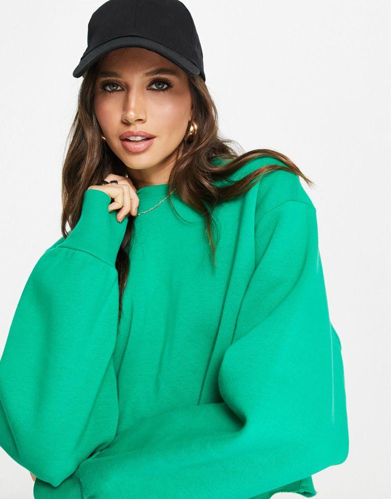 ASOS DESIGN oversized sweatshirt with raw hem in bright green商品第4张图片规格展示
