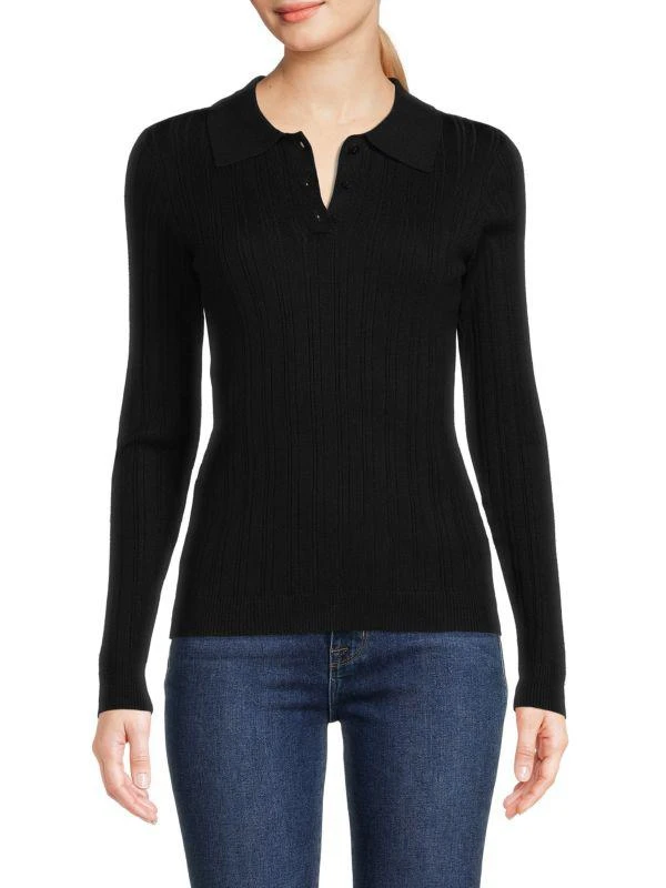 商品Saks Fifth Avenue|Ribbed Long Sleeve Polo,价格¥198,第1张图片