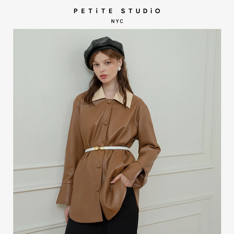 Sienna摩卡棕翻领拼色结构感纯素皮革外套 | Sienna Vegan Leather Jacket - Mocha 商品