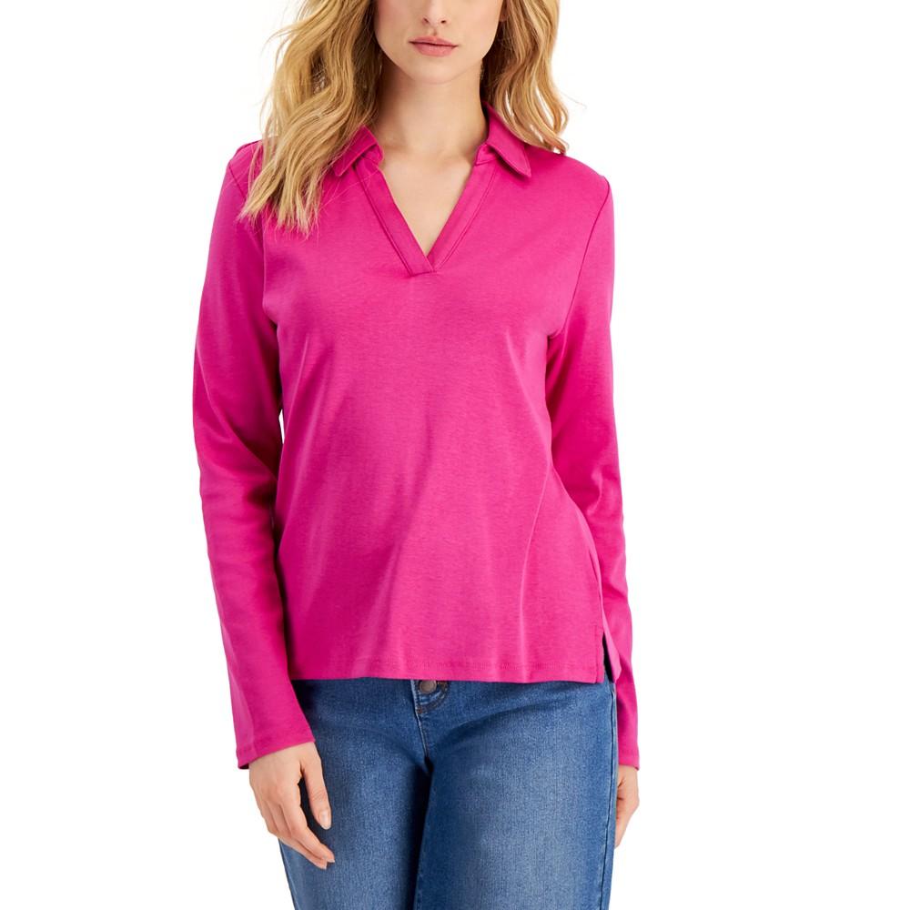 Women's Cotton Johnny Collar T-Shirt, Created for Macy's商品第1张图片规格展示