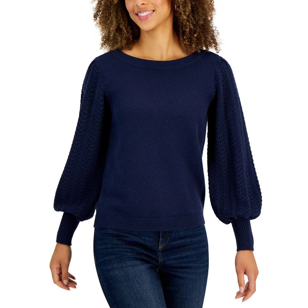 商品Charter Club|Petite Pointelle Puff Sleeve Sweater, Created for Macy's,价格¥94,第1张图片