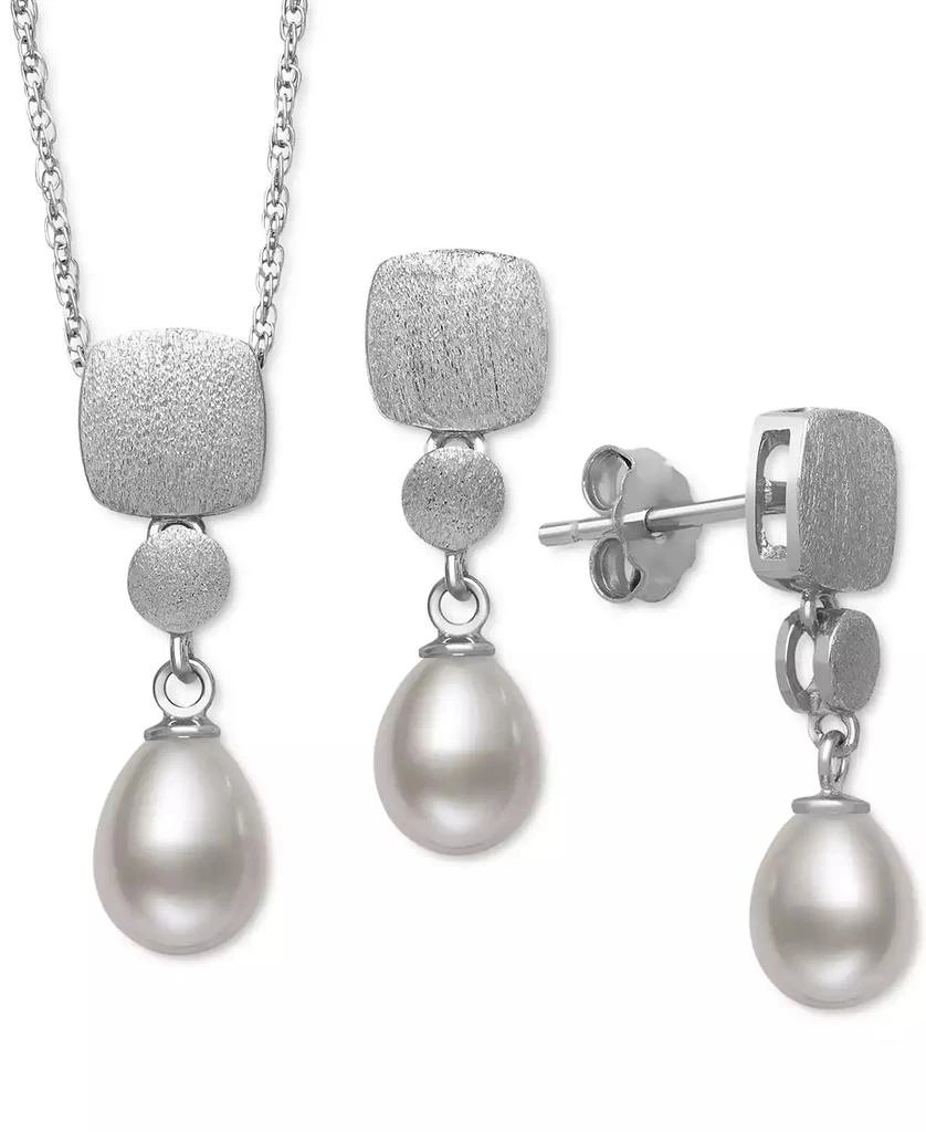 商品Belle de Mer|2-Pc. Set Cultured Freshwater Pearl (6mm) Brushed Finish Pendant Necklace & Matching Drop Earrings in Sterling Silver, Created for Macy's,价格¥2229,第1张图片