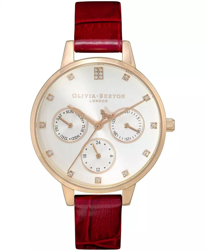 商品Olivia Burton|Women's Multifunction Burgundy Leather Strap Watch 34mm,价格¥1061,第1张图片