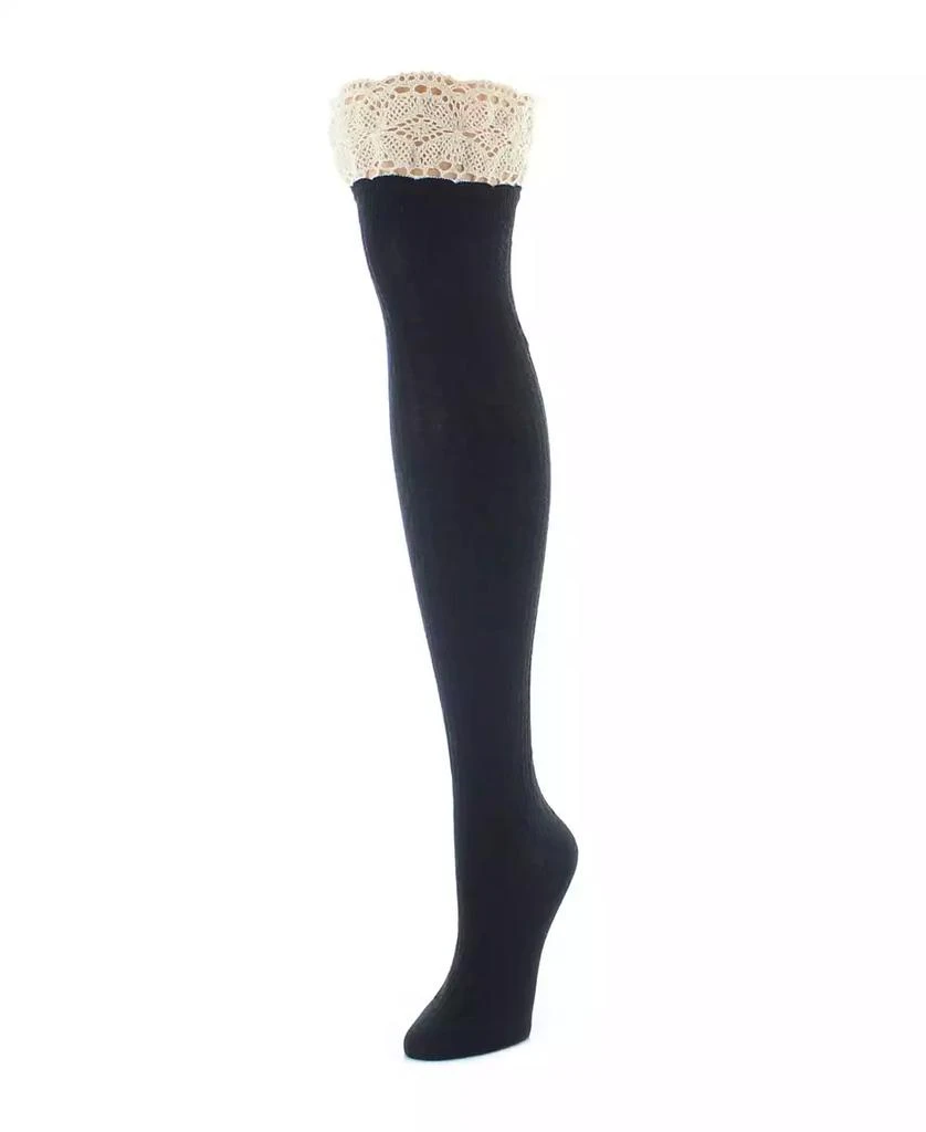 商品Memoi|Women's Lace Top Cable Knee High Socks,价格¥135,第1张图片